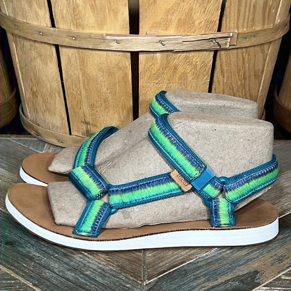 Teva Original Universal Blue Green Ombré Stripe Adjustable Sandals Womens Size 9 - Picture 2 of 12